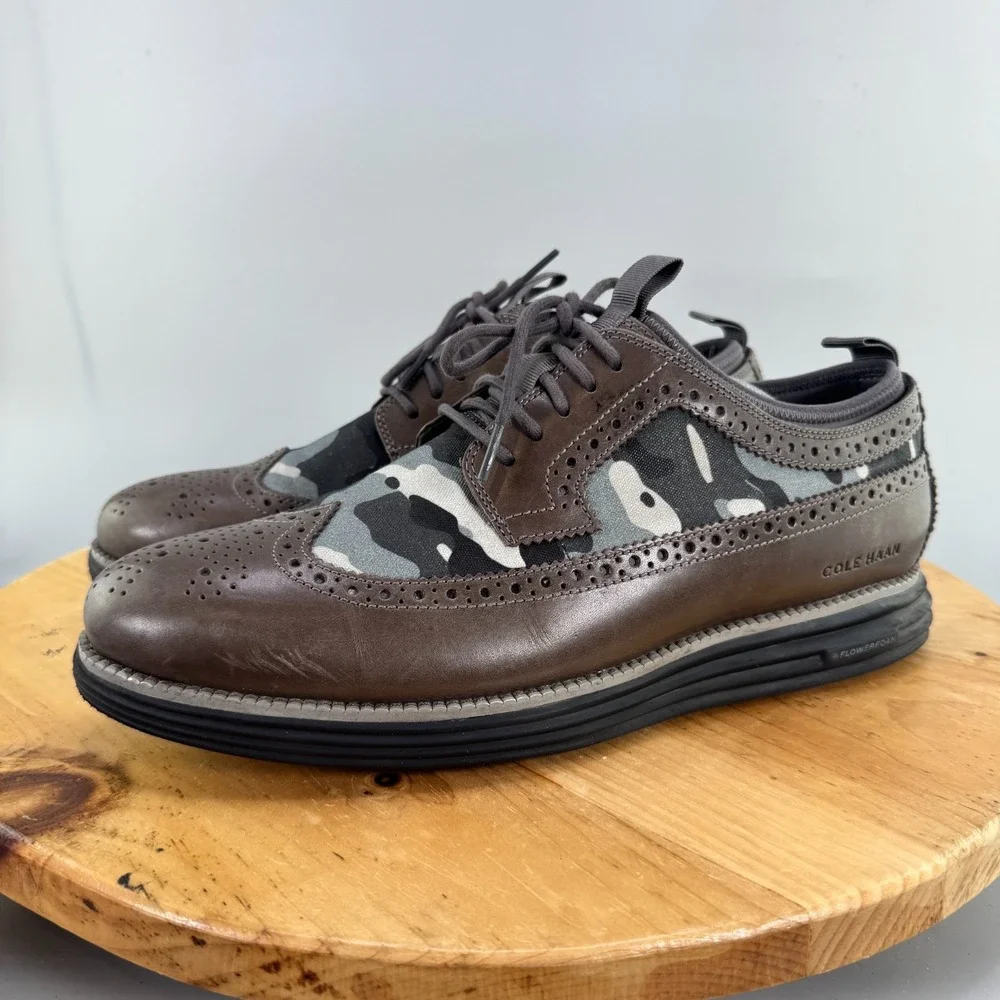 Cole Haan OriginalGrand Mens Size 12 Longwing Oxfords Brown Camo Leather Shoes